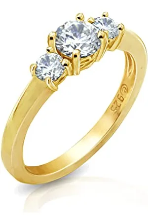 Amazon Amazon Collection Yellow-Gold-Gilded Sterling Silver Round 3-Stone Ring made with Infinite Elements Cubic Zirconia (1 cttw), Size 8