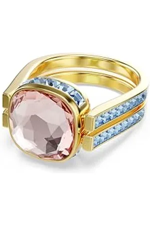 Swarovski Chroma ring, Cushion cut, , Gold-tone plated