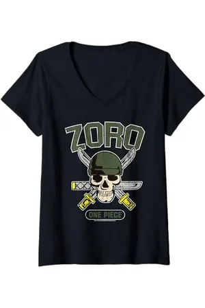 Onepiece Womens Straw Hat Pirate Hunter Roronoa Zoro Logo Anime V-Neck T-Shirt