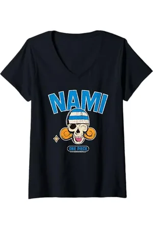 Onepiece Womens Nami Straw Hat Pirates Navigator Skull Logo Anime V-Neck T-Shirt