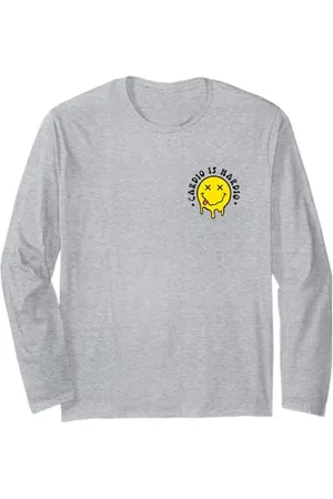 Cute 80s Smile Happy Tee Cardio Is Hardio Melting Yellow Smile Face Funny Workout Gym Long Sleeve T-Shirt