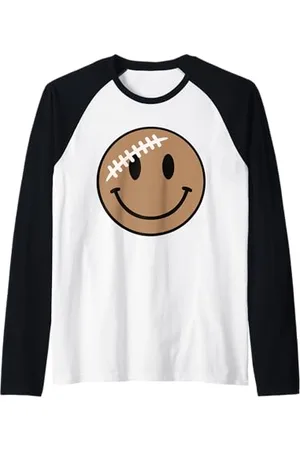 Cute 80s Smile Happy Tee Cute Football Happy Face Game Day Smile Face Sports Kids Fun Raglan Baseball Tee
