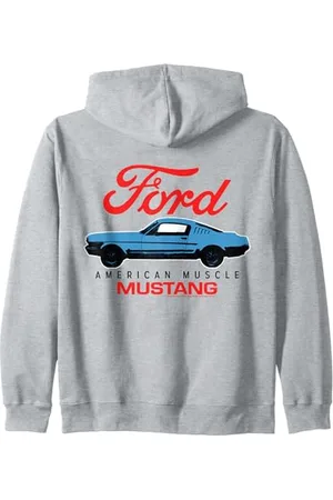 Tom Ford Blue Mustang American Muscle Car With Red Logo Zip Hoodie