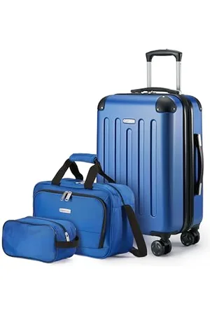 AmazonBasics Hardside Carry-On Spinner Luggage Set, 3-Piece, Carry-On Suitcase, Tote Bag, Compact Travel Bag, Expandable, 4 Spinner Wheels