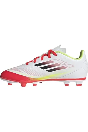adidas Unisex F50 Club Football Boots FG/MG Kids Sneaker, FTWR White/core Black/Solar Yellow, 2.5 UK