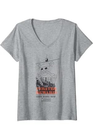 Onepiece Womens Going Merry Crew Straw Hat Pirates Beware! Anime V-Neck T-Shirt
