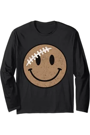 Cute 80s Smile Happy Tee Cute Football Happy Face Game Day Smile Face Sports Kids Fun Long Sleeve T-Shirt