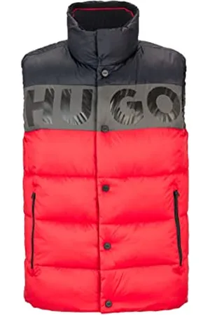 HUGO BOSS Mens Baltino2242 Bold-Logo Puffer Gilet with Colour-Blocking