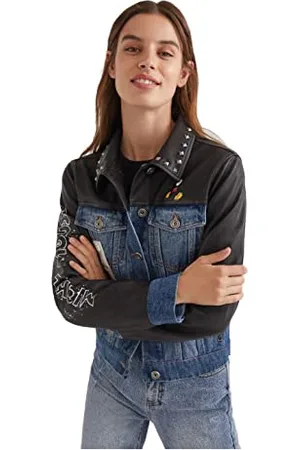 Desigual Mickey World Denim Faux Leather Hybrid Jacket 22SWEW14 Mickey Mouse