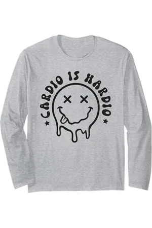 Cute 80s Smile Happy Tee Cardio Is Hardio Cute Melting Smile Face Funny Workout Gym Long Sleeve T-Shirt