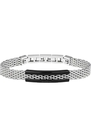 Breil Bracelet for Men SNAP Collection TJ2741 - Stainless Steel Jewel with Black Central Plate - Total Length 21 cm - Black and Steel