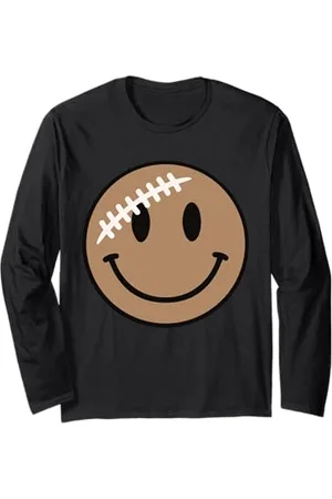 Cute 80s Smile Happy Tee Cute Football Happy Face Game Day Smile Face Sports Kids Fun Long Sleeve T-Shirt