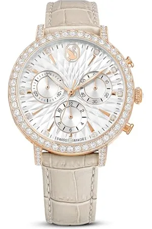 Swarovski Matrix Tennis Chrono Watch, Swiss Made, Leather Strap, , Rose Gold-Tone Finish