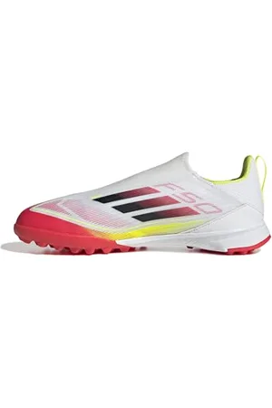 adidas F50 League Laceless Football Boots Turf Kids, Cloud White/Core Black/Solar Yellow, 10 UK Child