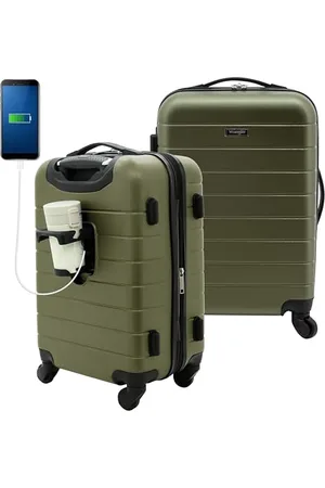 Wrangler Smart Luggage Set with Cup Holder and USB Port, , 20-Inch Carry-On, Smart Luggage Set with Cup Holder and USB Port