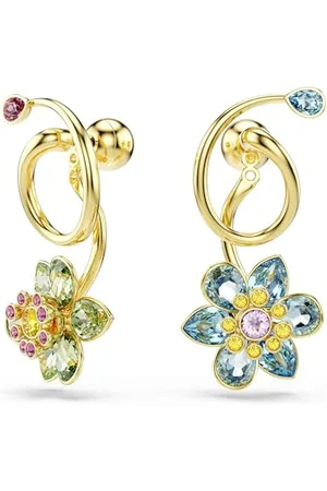 Swarovski Idyllia drop earrings, Asymmetrical design, Mixed cuts, Flower, , Gold-tone plated