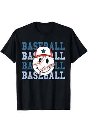 Cute 80s Smile Happy Tee Retro Baseball Happy Face with Cap Cool Baseball Art Kids T-Shirt