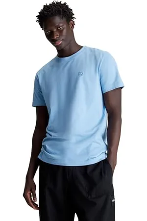 Calvin Klein Men Short-Sleeve T-Shirt Ck Embro Badge Crew Neck, Blue , XS