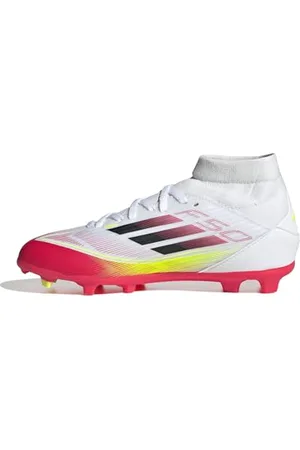 adidas F50 League MID Football Boots FG/MG Kids, Cloud White/Core Black/Solar Yellow, 11 UK Child