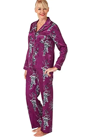Marlon Womens Bea Piped Printed Satin Revere Collar Pyjama, , 22-24