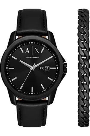 Armani Exchange Watch for Men Quartz/3 Hand Day-Date movement 44mm case size with a Leather strap AX7147SET