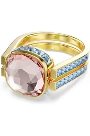 Swarovski Chroma ring, Cushion cut, , Gold-tone plated