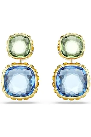 Swarovski Chroma drop earrings, Cushion cut, , Gold-tone plated