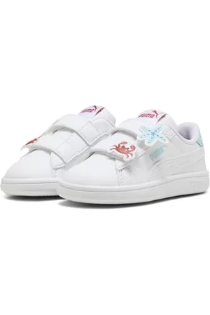 PUMA Baby Girls Smash 3.0 Badges V INF Sneaker, White-Safe Lake-RED FIRE, 8.5 UK Child