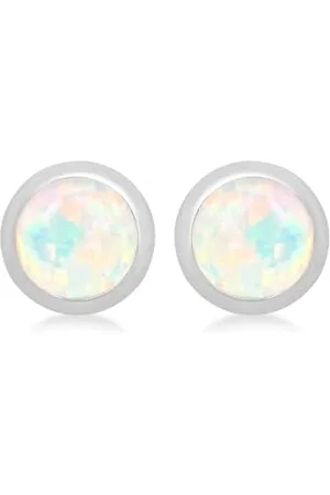 Amazon Sterling White Cabochon Synthetic Opal October Birthstone Stud Earrings