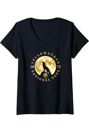 JCombs Womens Yellowstone National Park, Wolf Howling at Night V-Neck T-Shirt