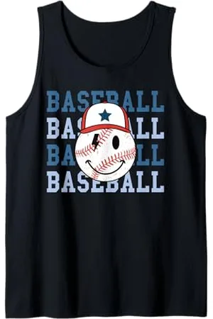 Cute 80s Smile Happy Tee Retro Baseball Happy Face with Cap Cool Baseball Art Kids Tank Top