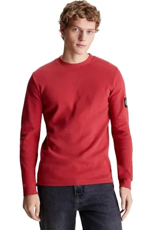 Calvin Klein Men Long-Sleeve T-Shirt Badge Waffle LS Basic, Red , XXS