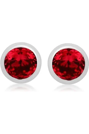 Amazon Sterling Red CZ July Birthstone Stud Earrings
