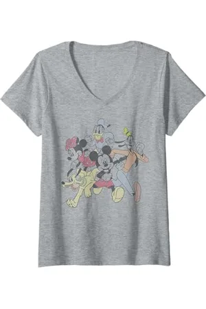 Disney Womens Mickey And Friends Group Shot Running Portrait V-Neck T-Shirt