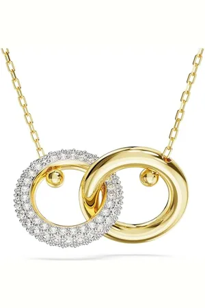 Swarovski Dextera Pendant Necklace, White Pavé Crystals Interlocked with a Gold-Tone Plated Ring on a Gold-Tone Plated Chain, from the Dextera Collection