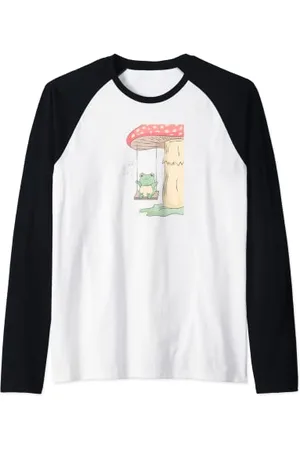 Cottagecore Aesthetic Clothes Alt Indie Goblincore Cottagecore Aesthetic Kawaii Frog Mushroom Hat Music Notes Raglan Baseball Tee