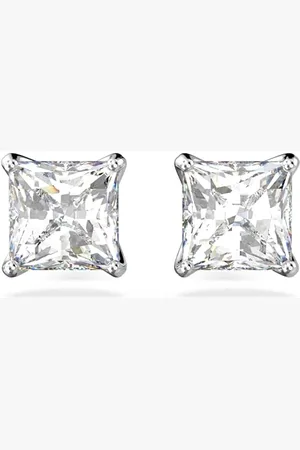 Swarovski Attract stud earrings, Square cut, White, Rhodium plated