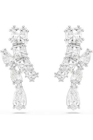 Swarovski Matrix drop earrings, Mixed cuts, , Rhodium plated