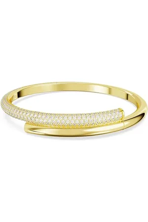 Swarovski Dextera Bangle Bracelet, Tubular Design with Pavé Stones in a Gold-Tone Plated Setting, from the Dextera Collection, Size M