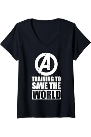Marvel Womens Avengers Training to Save World V-Neck T-Shirt