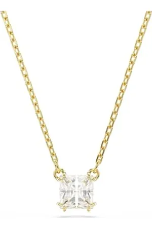Swarovski Stilla Attract Pendant Necklace, Clear Square-Cut Stone in a Gold-Tone Finished Setting, Part of the Stilla Collection