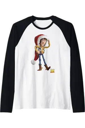 Disney Pixar Toy Story Christmas Woody Over Sized Santa Hat Raglan Baseball Tee