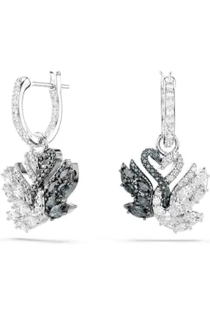 Swarovski Swan drop earrings, Swan, , Rhodium plated
