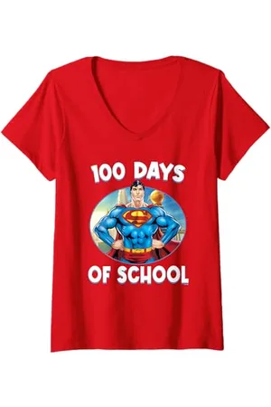 Superman Womens 100 Days of School V-Neck T-Shirt