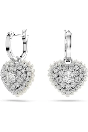 Swarovski Hyperbola drop earrings, Heart, , Rhodium plated