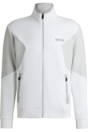 HUGO BOSS Mens Skaz 1 Cotton-blend zip-up sweatshirt with 3D-moulded logo
