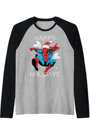 Marvel Spider-Man Happy Holidays Santa Hat Vintage Raglan Baseball Tee