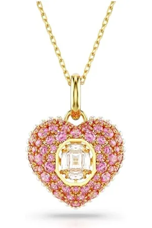 Swarovski Hyperbola pendant, Octagon cut, Crystal pearls, Heart, Pink, Gold-tone plated
