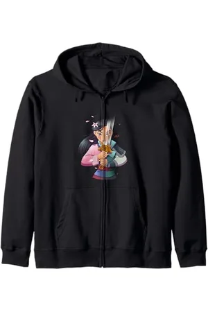 Disney Mulan Anime Half Girl Half Warrior Zip Hoodie