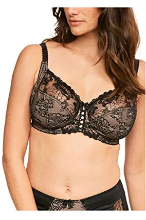 Pour Moi Sofia Lace Embroidered Side Support Bra D-J - Black